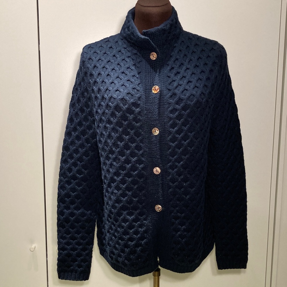 Hubert Gasser Italy merino wool Navy Blue Button-Up Knit Cardigan M